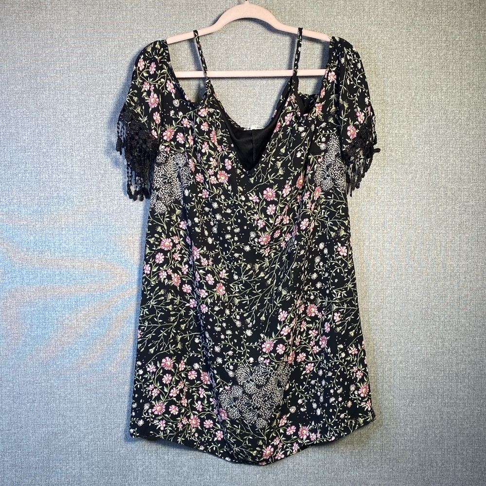 Charlotte Russe Large Womens Whimsigoth Black Floral Mini Dress Off The Shoulder